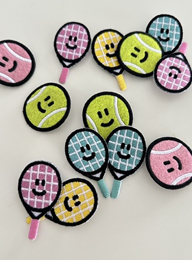 Ins同款 笑脸刺绣网球别针网球拍刺绣胸针卡通可爱胸针