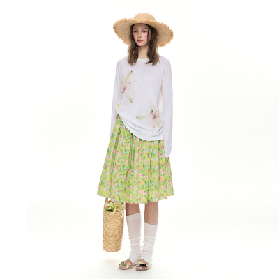 RomanceNanci 莱赛尔天丝凉感轻薄防晒罩衫宽松长袖印花T恤