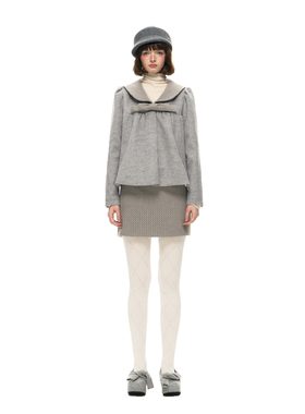 Romance Nanci费尔岛提花拼接海军领呢子外套短裙书呆子毛呢套装