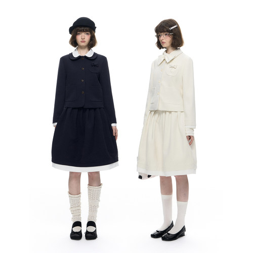 Romance Nanci 精致假两件西装外套蓬蓬半裙套装可拆领