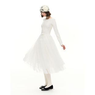 Romance Nanci 一字领甜美蕾丝蓬蓬纱裙秋冬显瘦长袖打底连衣裙