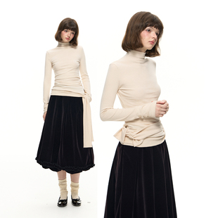 针织打底衫 燕麦色绑带设计堆堆领长袖 Nanci Romance