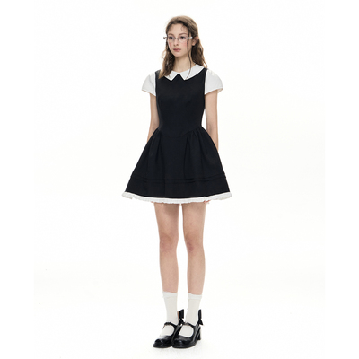 假两件修身显瘦小黑裙蓬蓬短裙