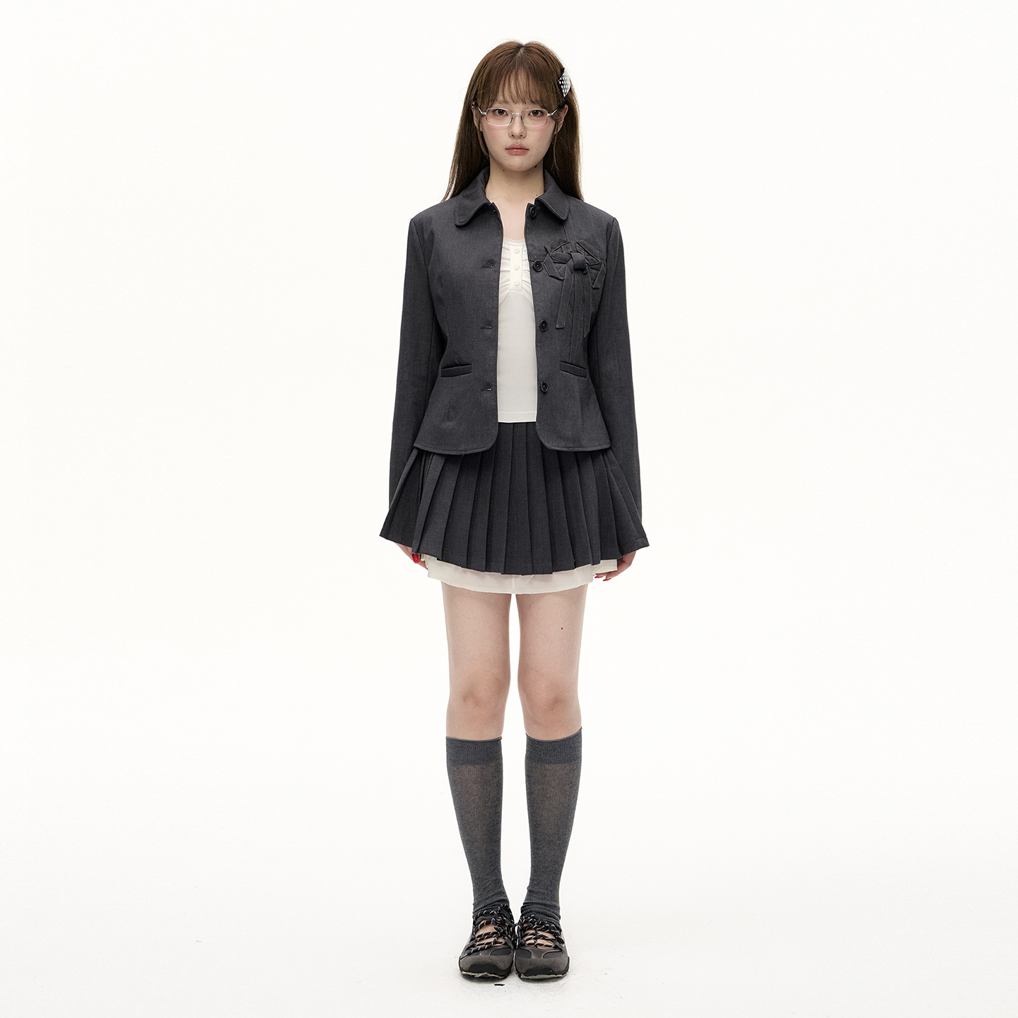 精致西装外套百褶裙套装