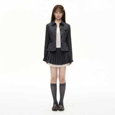 精致西装外套百褶裙套装