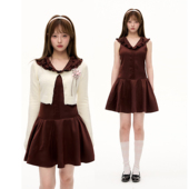 Romance 背心裙 A字无袖 Nanci 栗子可可色花边翻领连衣裙秋季