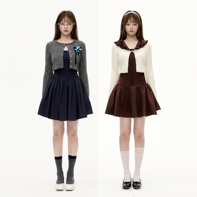 短款通勤风圆领修身型开衫纯色