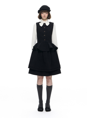 Romance Nanci 复古英伦千金感黑色收腰显瘦气质背心蓬蓬裙套装
