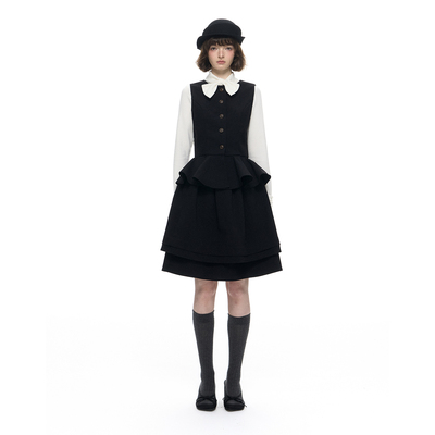 Romance Nanci 复古英伦千金感黑色收腰显瘦气质背心蓬蓬裙套装