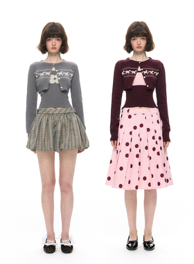 Romance Nanci 小马短款针织开衫抹胸两件套收腰显瘦长袖套装上衣