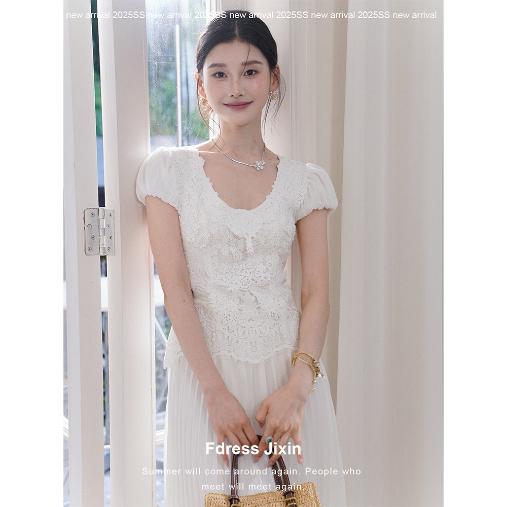 Fdress寄信/手工Vintage重工刺绣原创法式白裙子复古收腰仙女裙