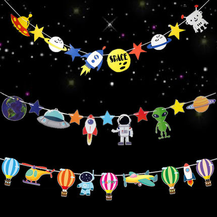 幼儿园教室走廊儿童节太阳系星球行星太空主题吊饰宇航员火箭拉旗