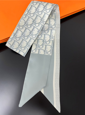 高级感银灰色小丝带系缠绑托特包手柄丝巾细长条领巾千鸟格发带女