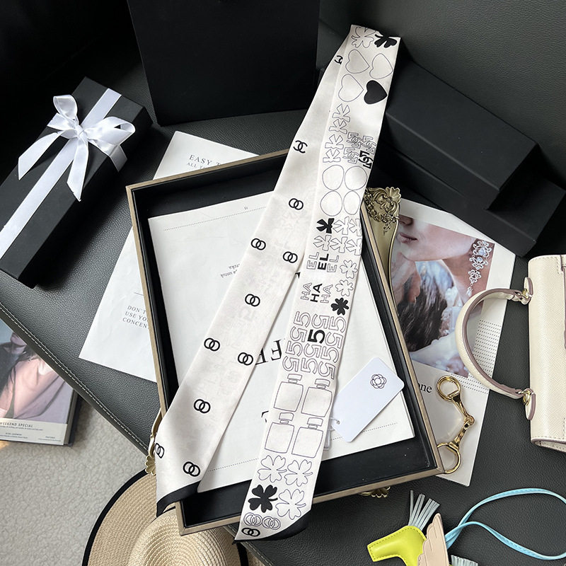 春夏银杏叶山茶花加长绑包手柄丝巾小领巾女士束发带头巾飘带围巾