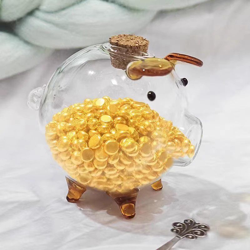 攒装金豆豆金元宝的许愿瓶收纳玻璃瓶迷你小猪可爱存钱黄金瓶子