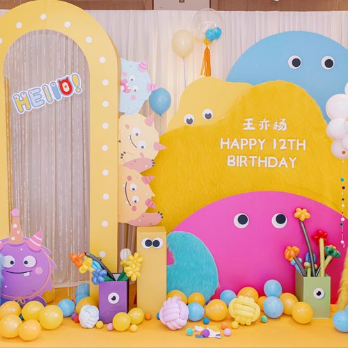 毛绒宝宝宴背景女生10岁生日布置