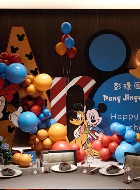红蓝色米妮米奇主题宝宝宴布置男女宝宝龙凤胎宝宝生日百日宴布置