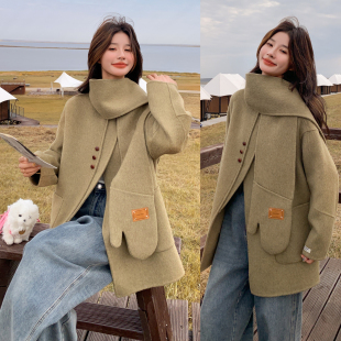 双面羊绒大衣女25年秋冬系带款赫本风高级感毛呢外套中长款送围巾