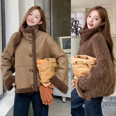 羊羔毛两面穿皮毛一体保暖外套女