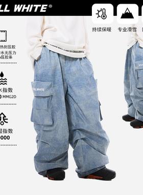 CHILLWHITE仿牛仔加绒单双板保暖滑雪裤条纹户外防水宽松