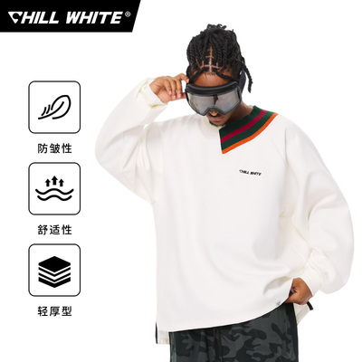 拼接领撞色T恤日常打底长袖新款舒适