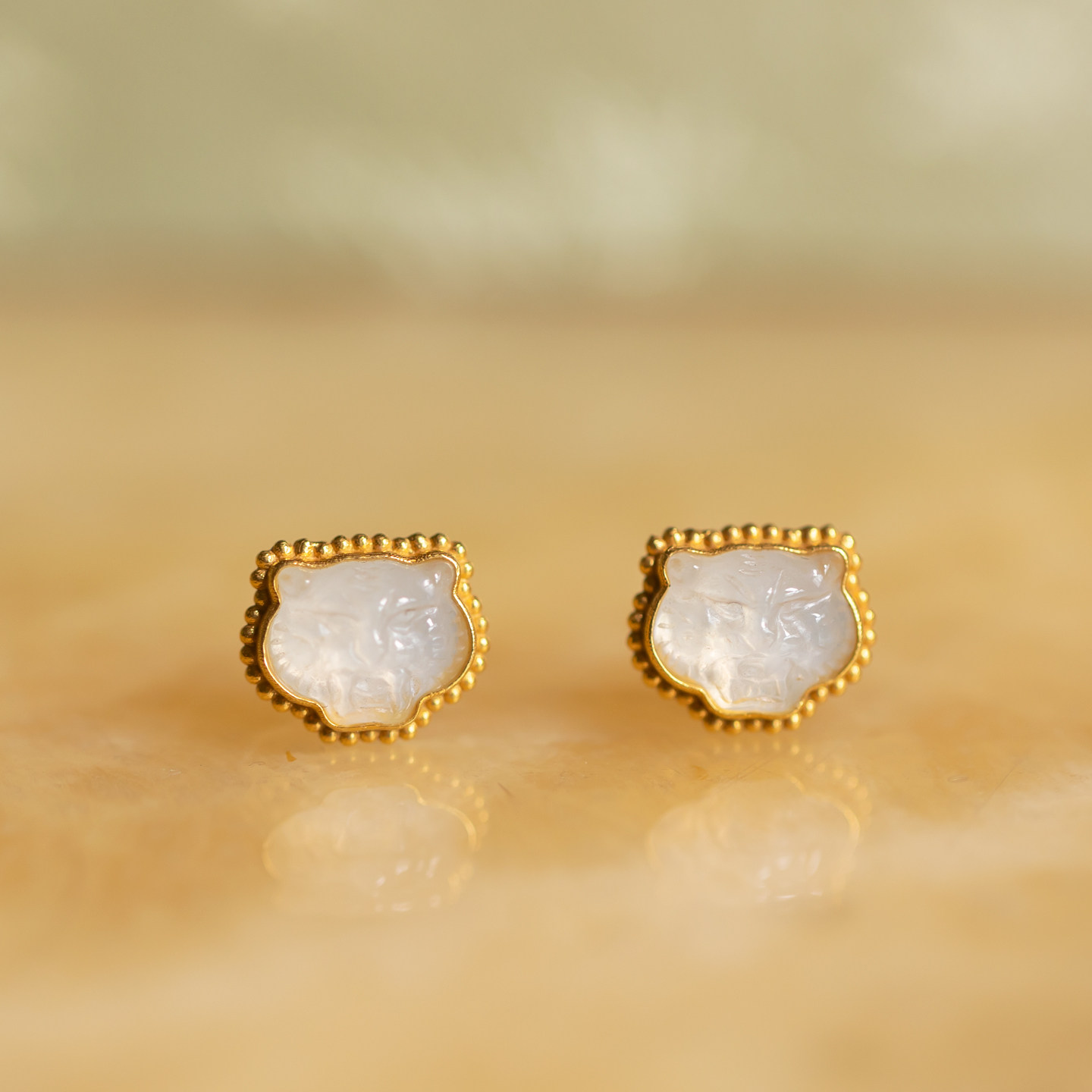 天然缅甸玉翡翠A货狮头耳钉耳饰冰种18K金镶嵌文艺轻奢时尚简约