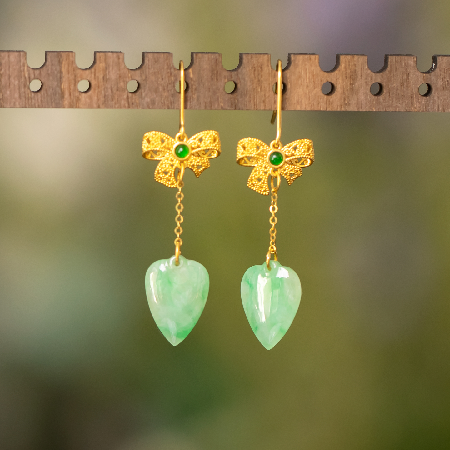 天然缅甸玉翡翠耳环18K金镶嵌