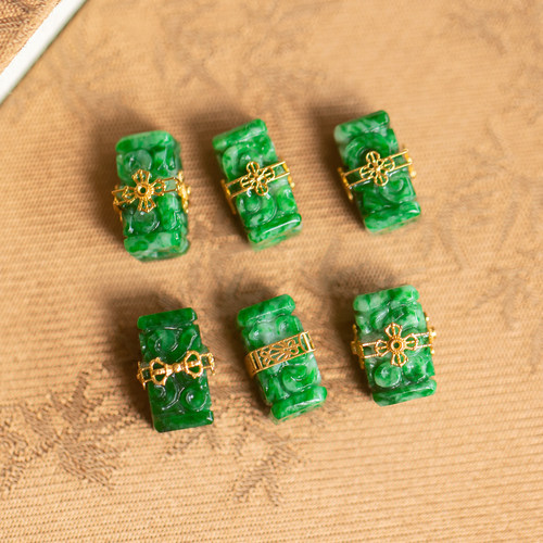 天然缅甸玉A货翡翠雕花桶珠子