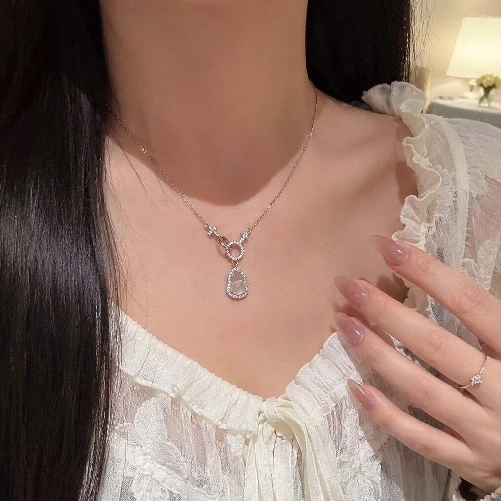 防水防汗不掉色镶钻葫芦锁骨链