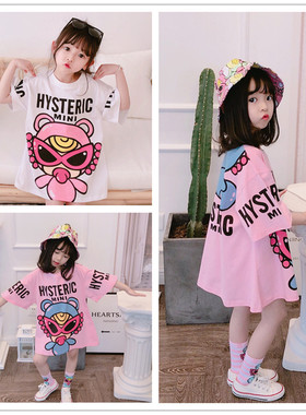 女童中长款T恤裙2025春夏新款潮亲子装母女装儿童短袖宽松连衣裙T