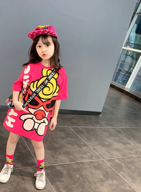 女童纯棉爆款T恤裙2025春夏亲子装母女装潮T长款宽松半袖连衣裙子