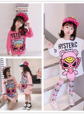 网红亲子装母女装洋气春秋中长卫衣2025女童宽松冬加绒加厚连衣裙