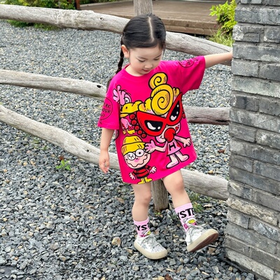女童夏装2025新款中长款短袖T恤裙子夏季时尚洋气甜酷风连衣裙夏
