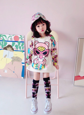 女童长袖T恤裙2025春秋新款儿童纯棉时尚卡通T洋气中长宽松打底衫