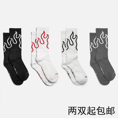 STRAYE白色休闲滑板袜HUF潮牌棉袜长筒字母印花运动篮球袜中筒袜