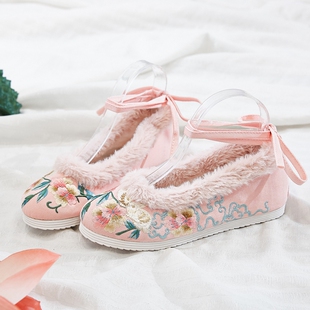 古风鞋加绒汉服鞋子冬季绣花鞋汉服棉鞋百搭淡雅汉鞋古装鞋子女冬