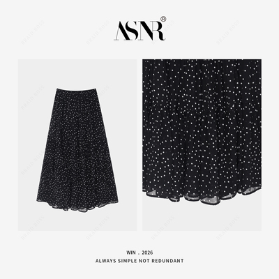BRAID  I 裙长89  26年早春新款/ 黑白波点半身裙