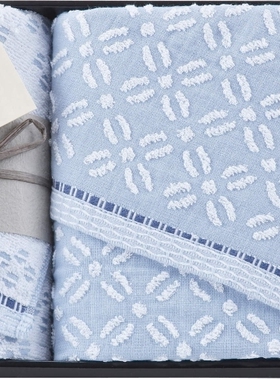 日本进口 中村忠左卫门 纯棉蓝色毛巾礼盒礼品浴巾/毛巾2件礼盒