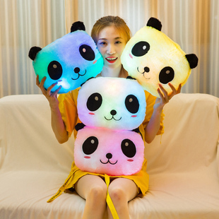 大熊猫毛绒玩具七彩发光抱枕梦幻熊猫头靠垫床上娃娃女生生日礼物