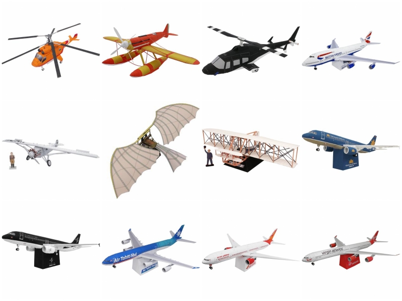 航空公司空中客车直升飞机手工3D折纸手办拼装材料DIY立体纸模型