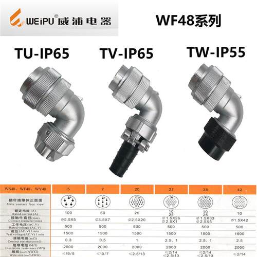 新款WEIPU WF48K/J5/7/20/27/38/42TU/TW/TV 弯式航空插包邮