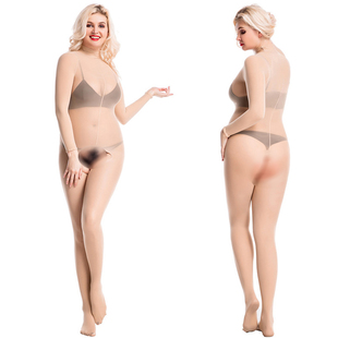 包邮新款性感开档免脱连体衣面膜丝袜女30D薄透明高弹高领连身衣