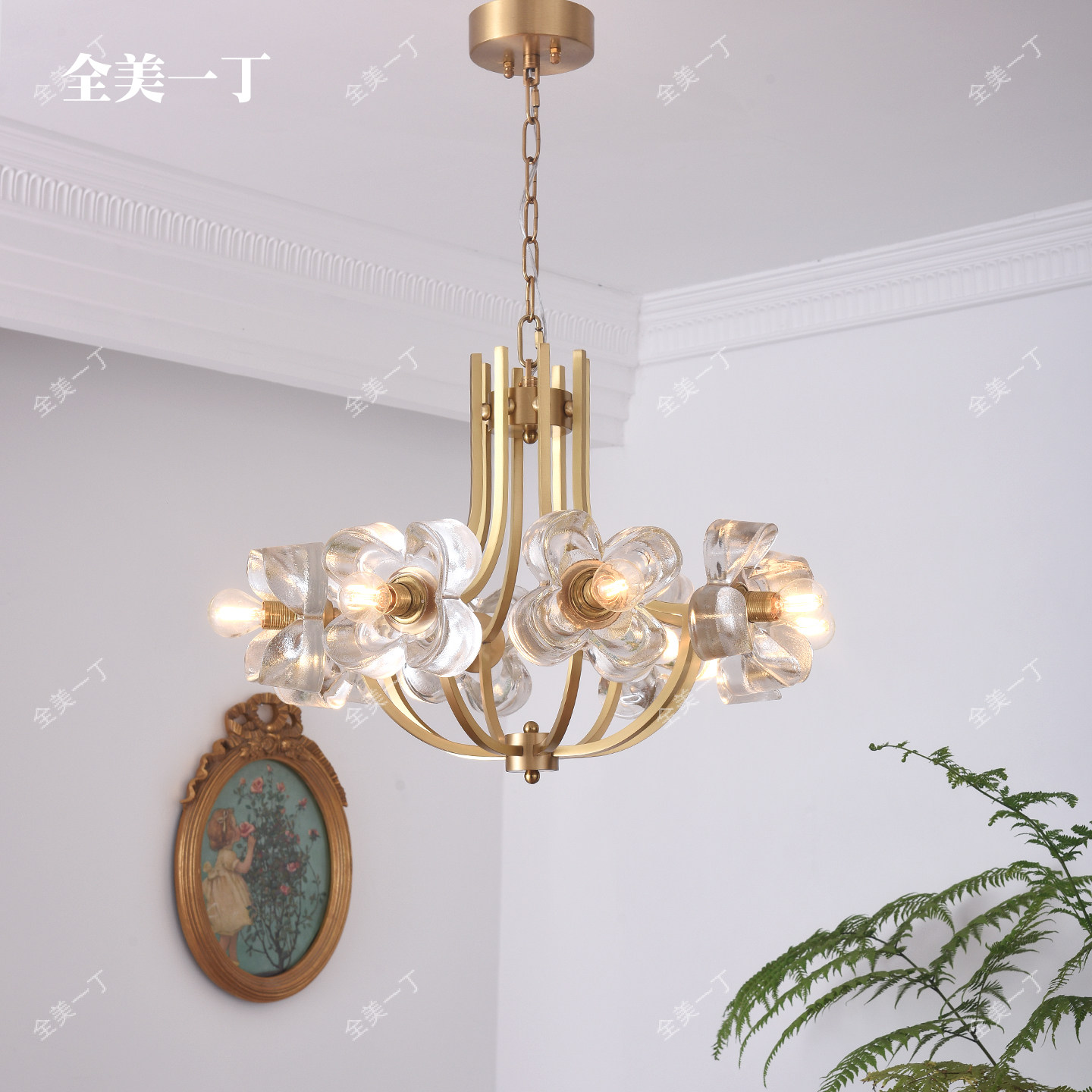 全美一丁后现代港式餐厅水晶灯全铜四叶草灯具轻奢客厅灯卧室吊灯