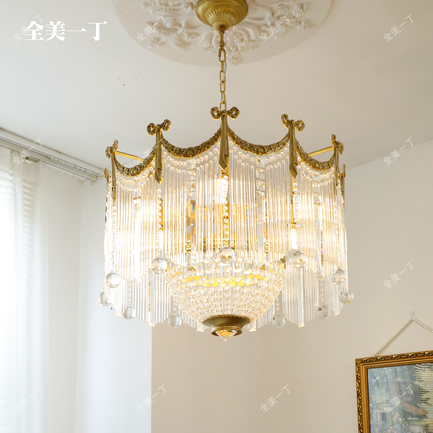 全美一丁法式复古全铜蝴蝶结流苏水晶灯唯美浪漫客厅灯餐厅吊灯,家装灯饰光源,客厅吊灯,淘宝优惠券,粉丝福利购,淘宝优惠卷