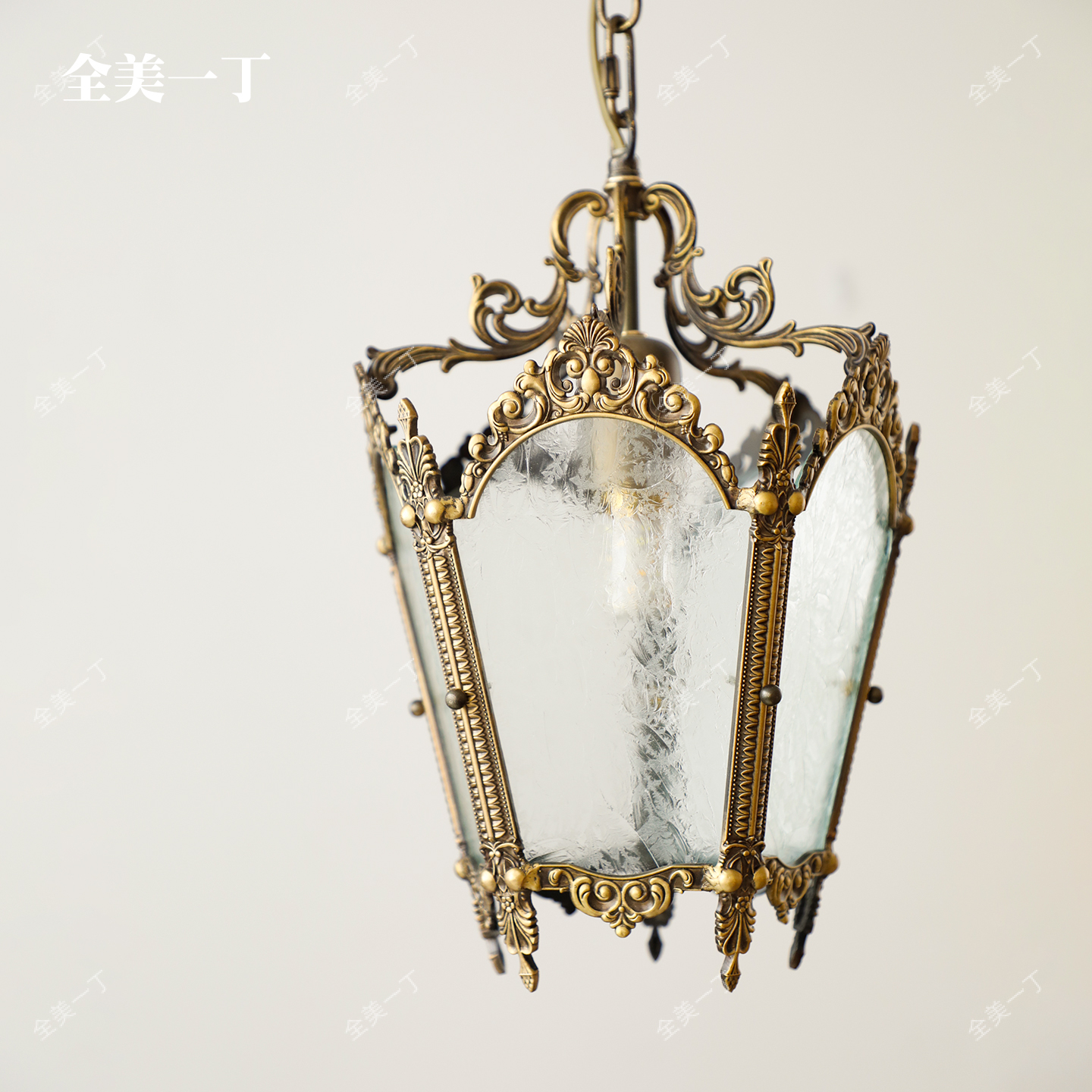 全美一丁黄铜复古冰花玻璃吊灯