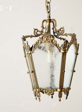 全美一丁法式田园卧室灯衣帽间吊灯欧式复古黄铜阳台餐厅过道灯具