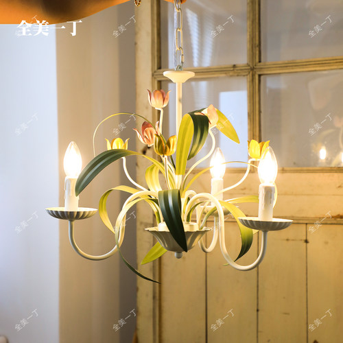 全美一丁法式复古吊灯郁金香卧室vintage美式田园客厅餐厅蜡烛灯