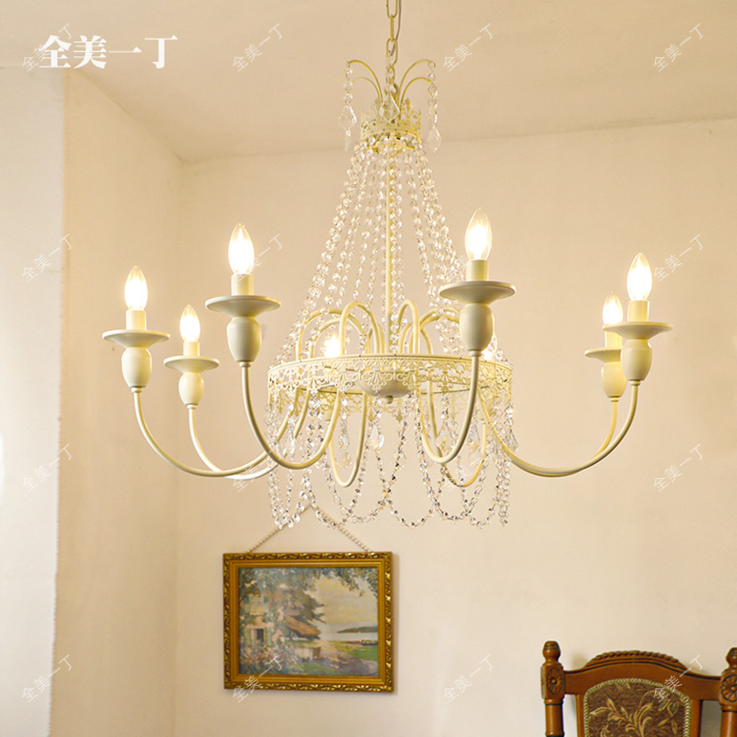 全美一丁水晶吊灯奶油风卧室吊灯