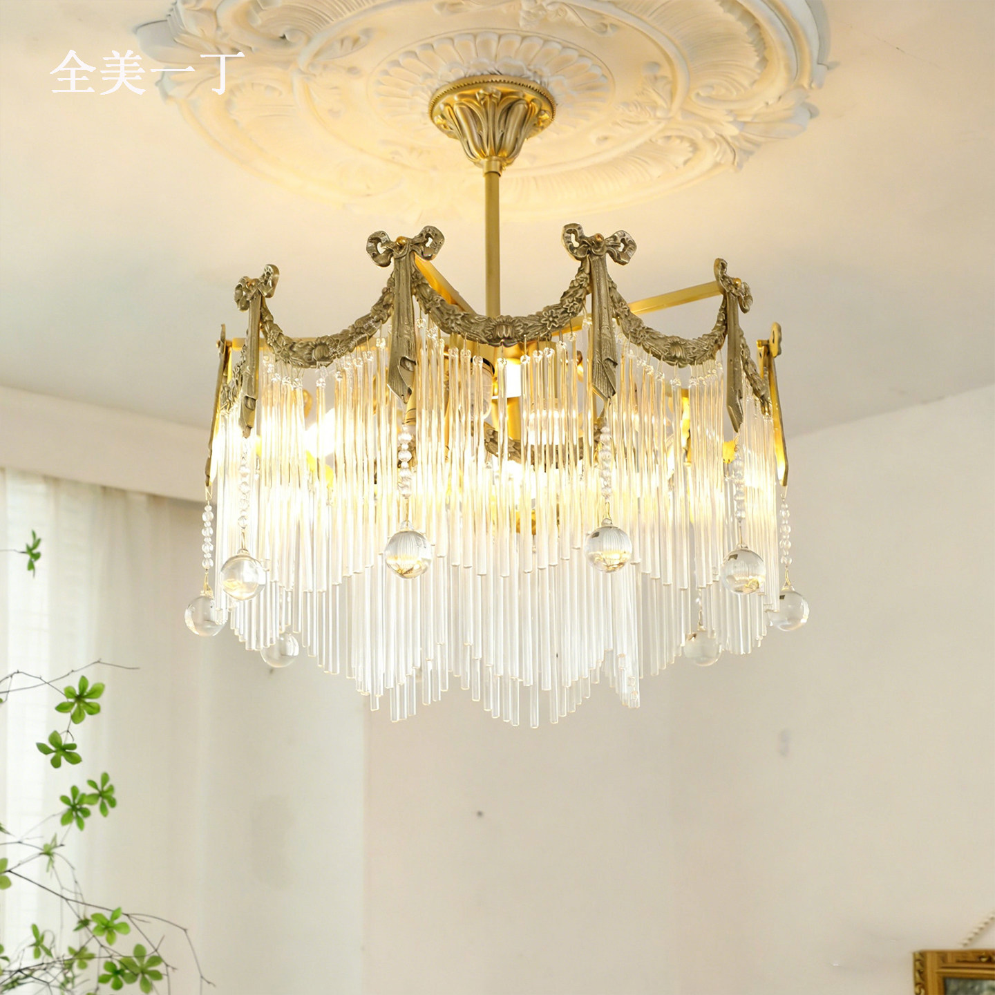 全美一丁 法式复古全铜客厅灯蝴蝶结流苏水晶灯唯美浪漫餐厅吊灯