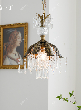 全美一丁法式田园复古餐厅水晶吊灯床头衣帽间过道玄关黄铜灯具